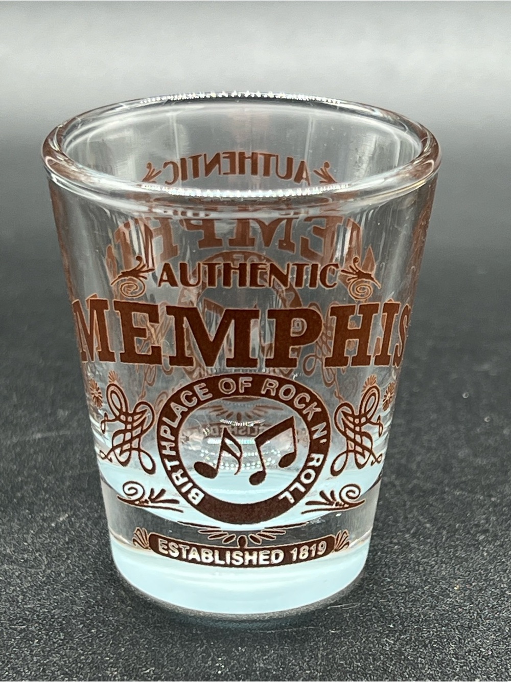 Vintage Memphis Shot Glass Blue Frosted Base Music Notes Tennessee Barware
